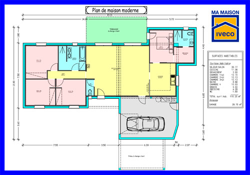 plan d’une maison moderne de 4 chambres